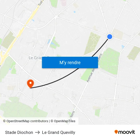 Stade Diochon to Le Grand Quevilly map