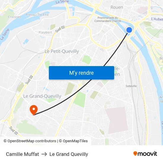 Camille Muffat to Le Grand Quevilly map
