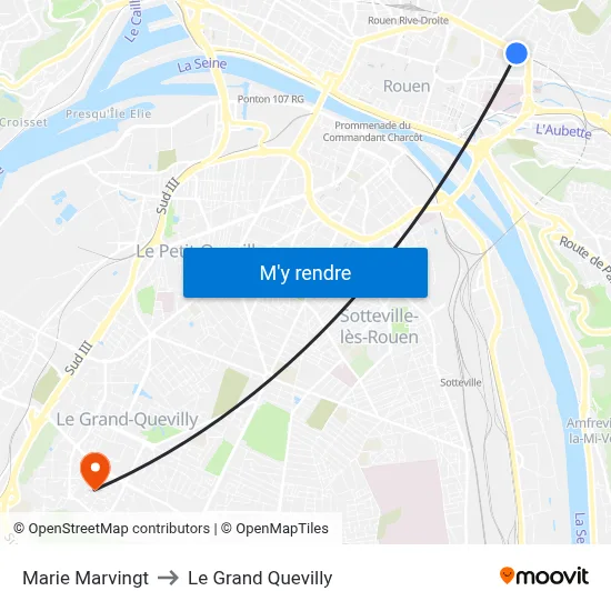 Marie Marvingt to Le Grand Quevilly map