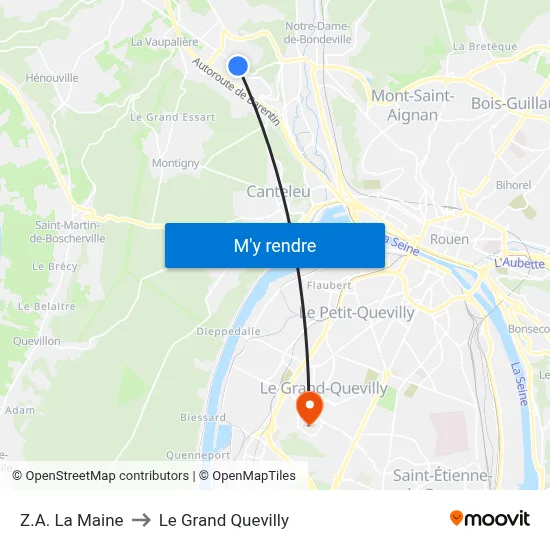 Z.A. La Maine to Le Grand Quevilly map