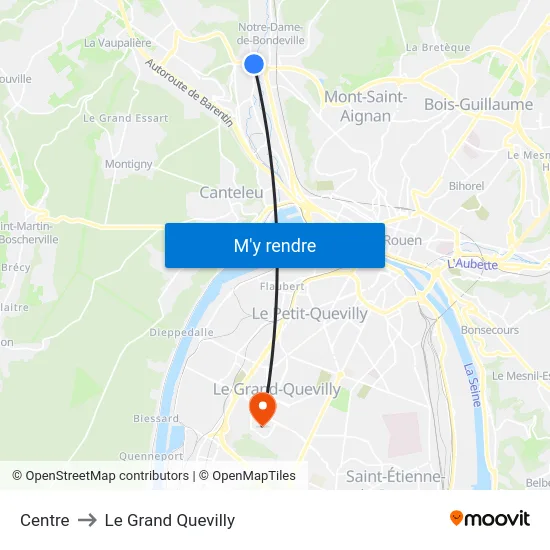Centre to Le Grand Quevilly map