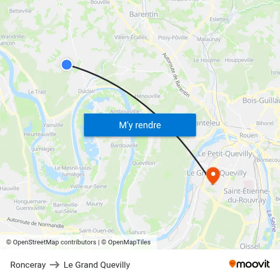 Ronceray to Le Grand Quevilly map