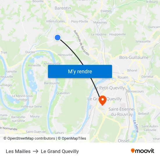 Les Mailles to Le Grand Quevilly map