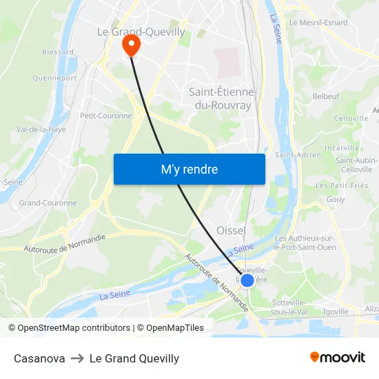 Casanova to Le Grand Quevilly map