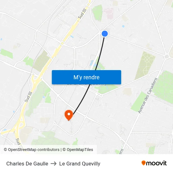 Charles De Gaulle to Le Grand Quevilly map