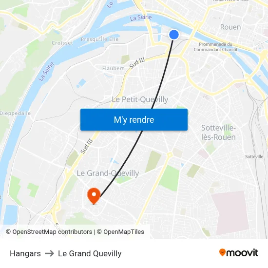 Hangars to Le Grand Quevilly map