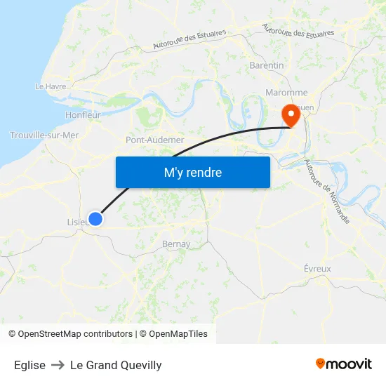 Eglise to Le Grand Quevilly map