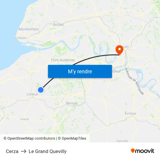 Cerza to Le Grand Quevilly map