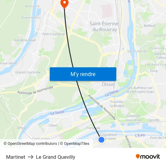 Martinet to Le Grand Quevilly map