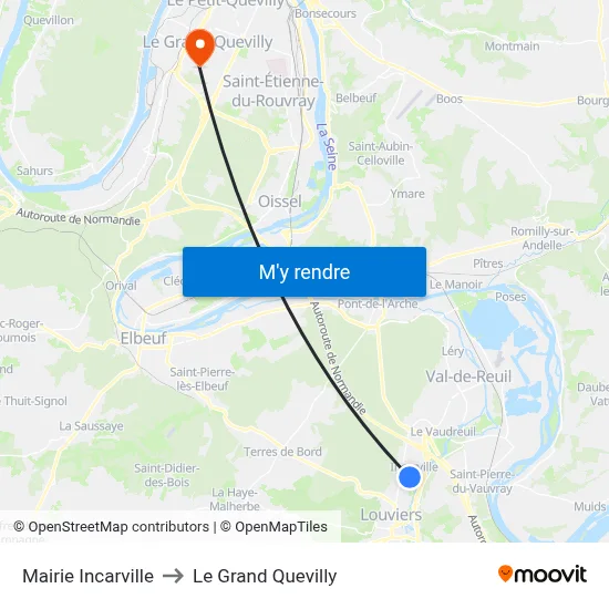 Mairie Incarville to Le Grand Quevilly map