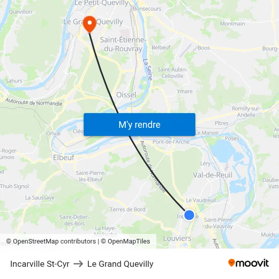 Incarville St-Cyr to Le Grand Quevilly map