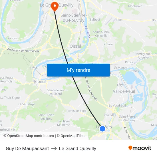 Guy De Maupassant to Le Grand Quevilly map