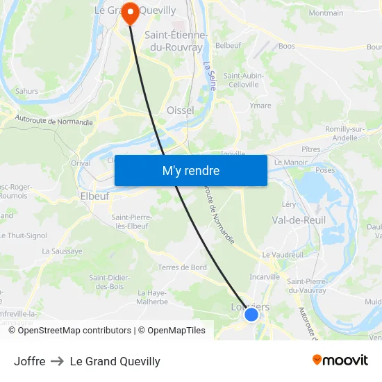 Joffre to Le Grand Quevilly map