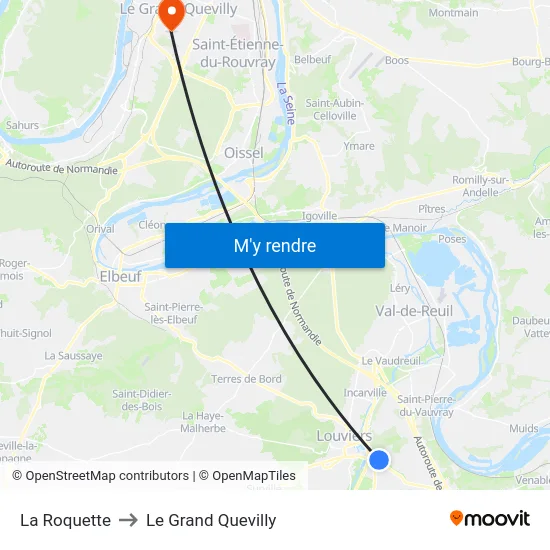 La Roquette to Le Grand Quevilly map