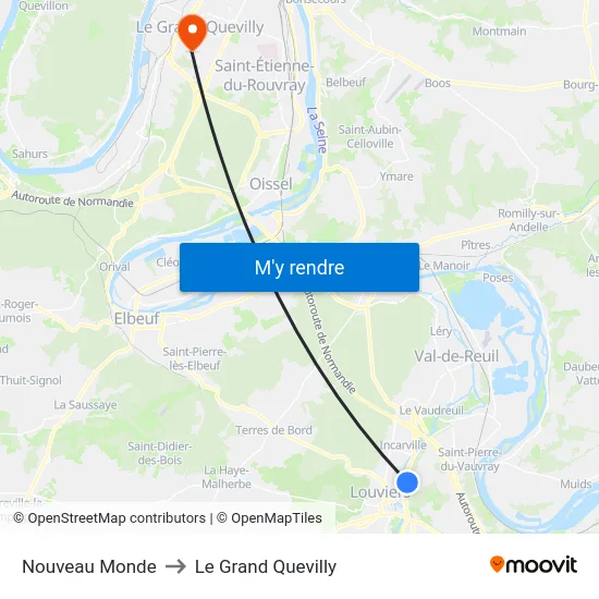 Nouveau Monde to Le Grand Quevilly map