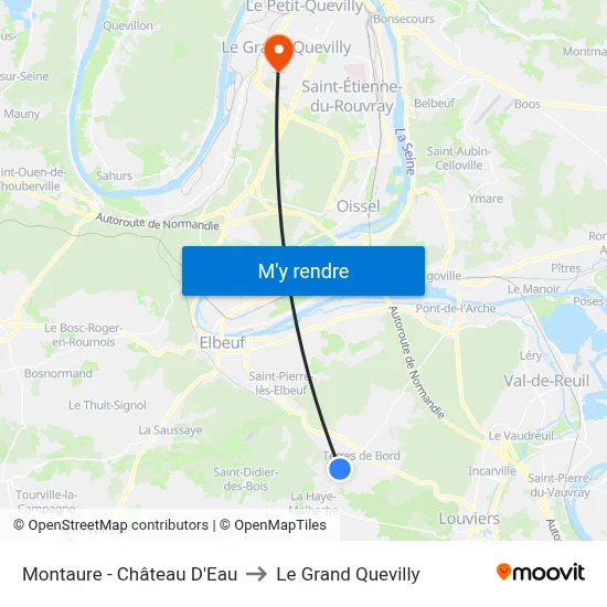 Montaure - Château D'Eau to Le Grand Quevilly map