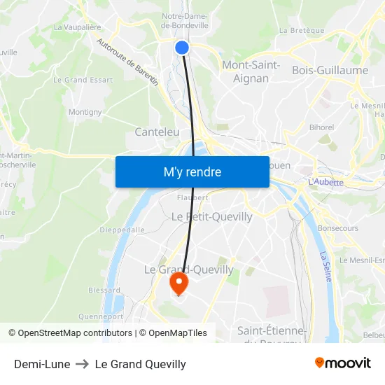 Demi-Lune to Le Grand Quevilly map