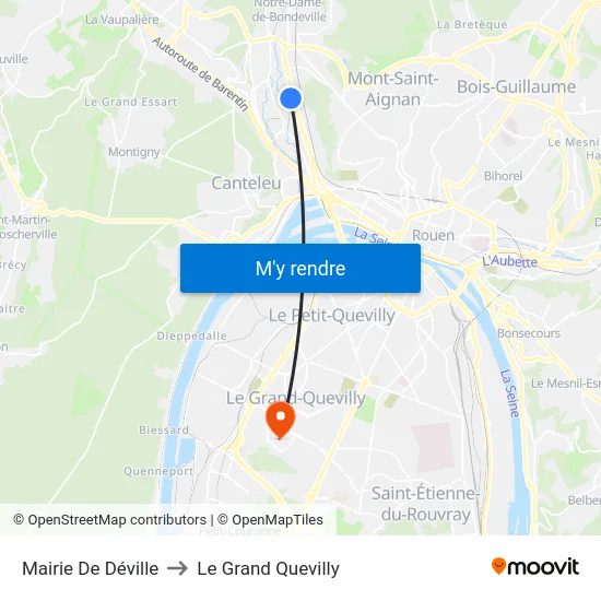 Mairie De Déville to Le Grand Quevilly map