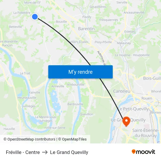 Fréville - Centre to Le Grand Quevilly map