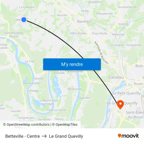 Betteville - Centre to Le Grand Quevilly map