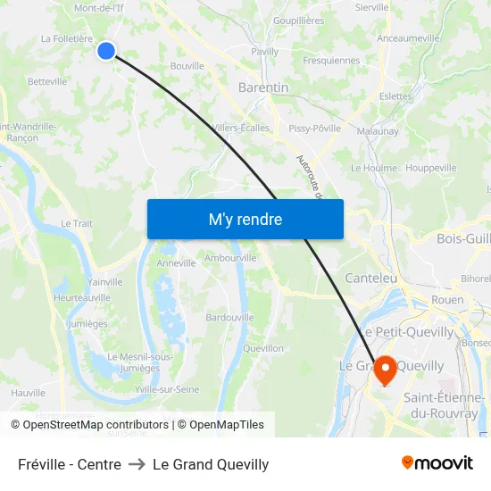 Fréville - Centre to Le Grand Quevilly map