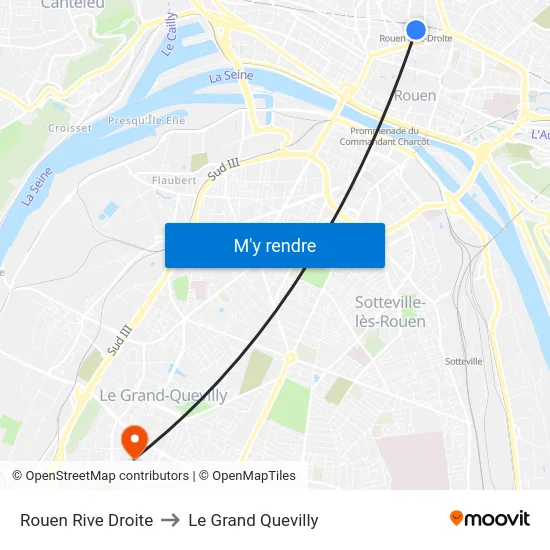 Rouen Rive Droite to Le Grand Quevilly map