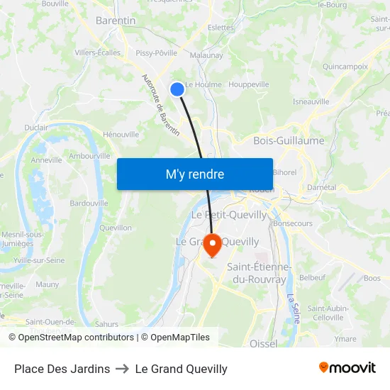Place Des Jardins to Le Grand Quevilly map