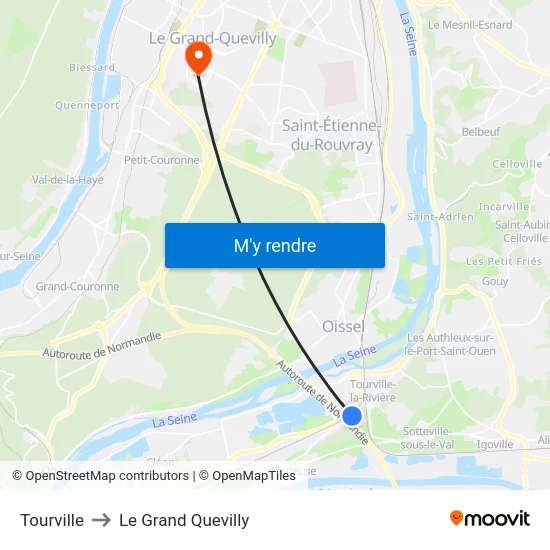 Tourville to Le Grand Quevilly map