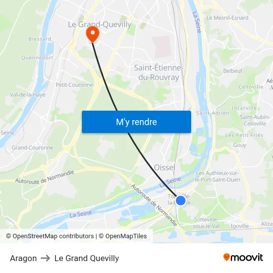 Aragon to Le Grand Quevilly map