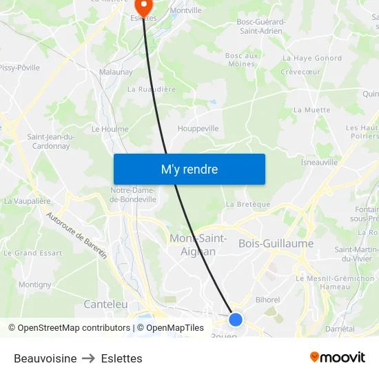 Beauvoisine to Eslettes map