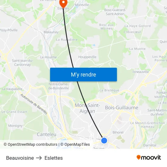 Beauvoisine to Eslettes map
