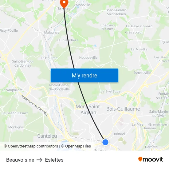 Beauvoisine to Eslettes map