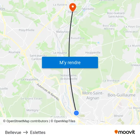 Bellevue to Eslettes map
