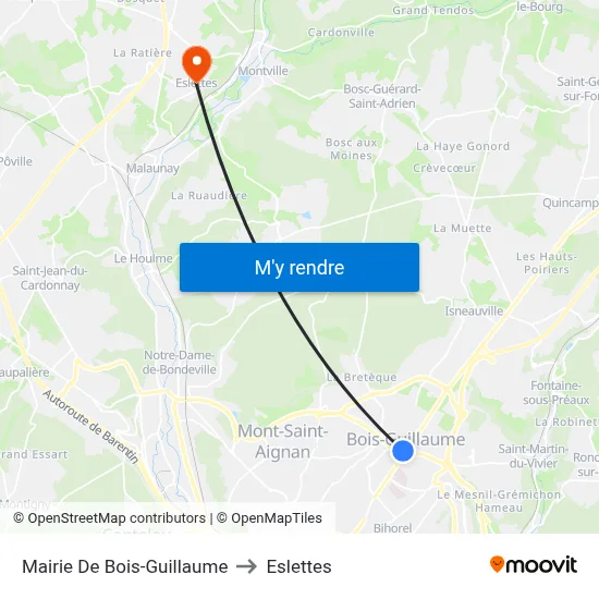 Mairie De Bois-Guillaume to Eslettes map