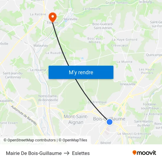 Mairie De Bois-Guillaume to Eslettes map