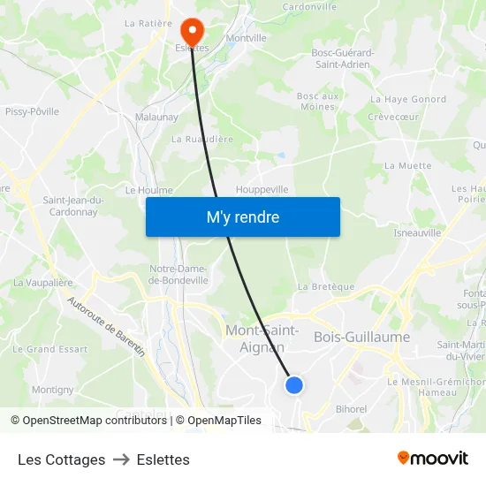 Les Cottages to Eslettes map