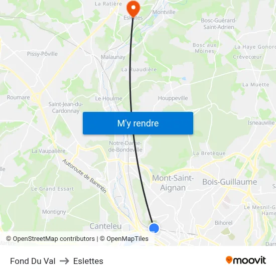 Fond Du Val to Eslettes map