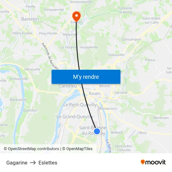 Gagarine to Eslettes map