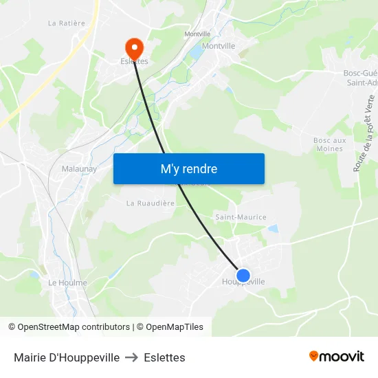 Mairie D'Houppeville to Eslettes map