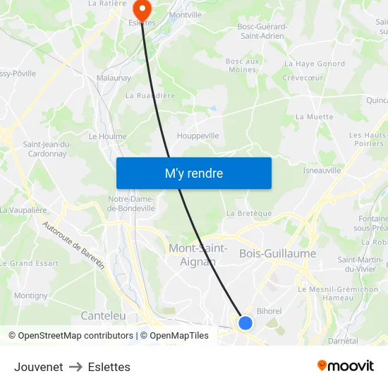 Jouvenet to Eslettes map