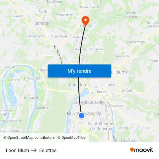 Léon Blum to Eslettes map