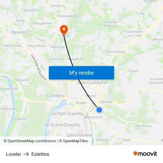 Lorelei to Eslettes map