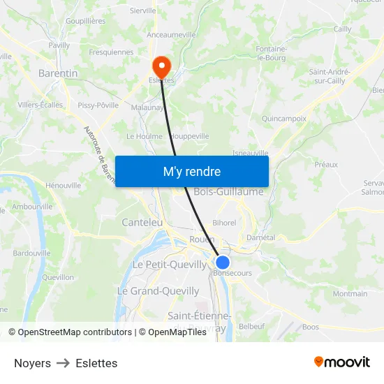 Noyers to Eslettes map