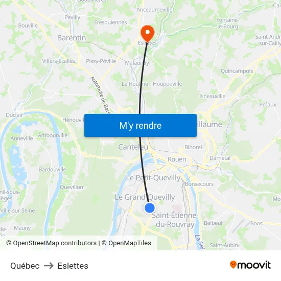 Québec to Eslettes map
