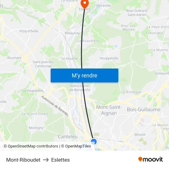 Mont-Riboudet to Eslettes map