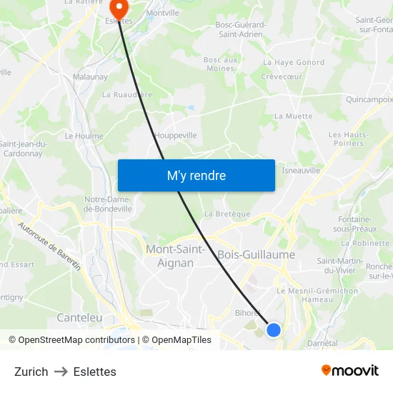 Zurich to Eslettes map