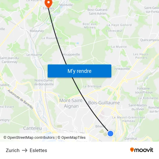 Zurich to Eslettes map
