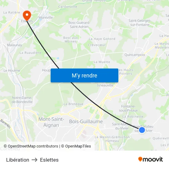 Libération to Eslettes map