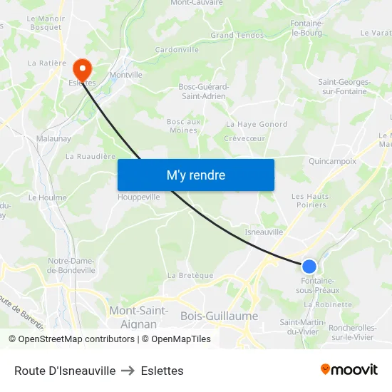 Route D'Isneauville to Eslettes map