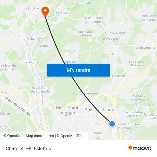 Châtelet to Eslettes map